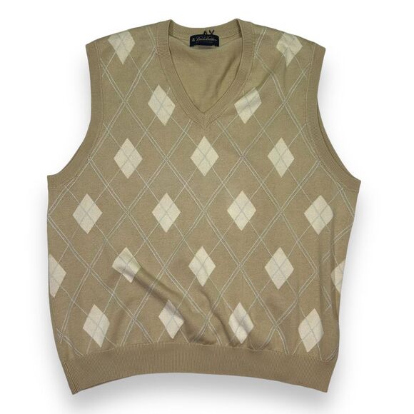 Brooks‎ Brothers Silk Blend Argyle Sweater Vest Tan Beige Mens XL Beige - Picture 1 of 6